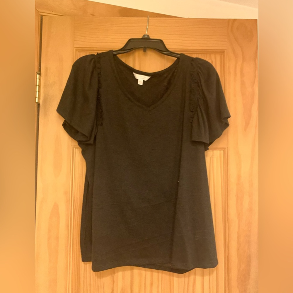 Lauren Conrad Black short sleeve ruffle top